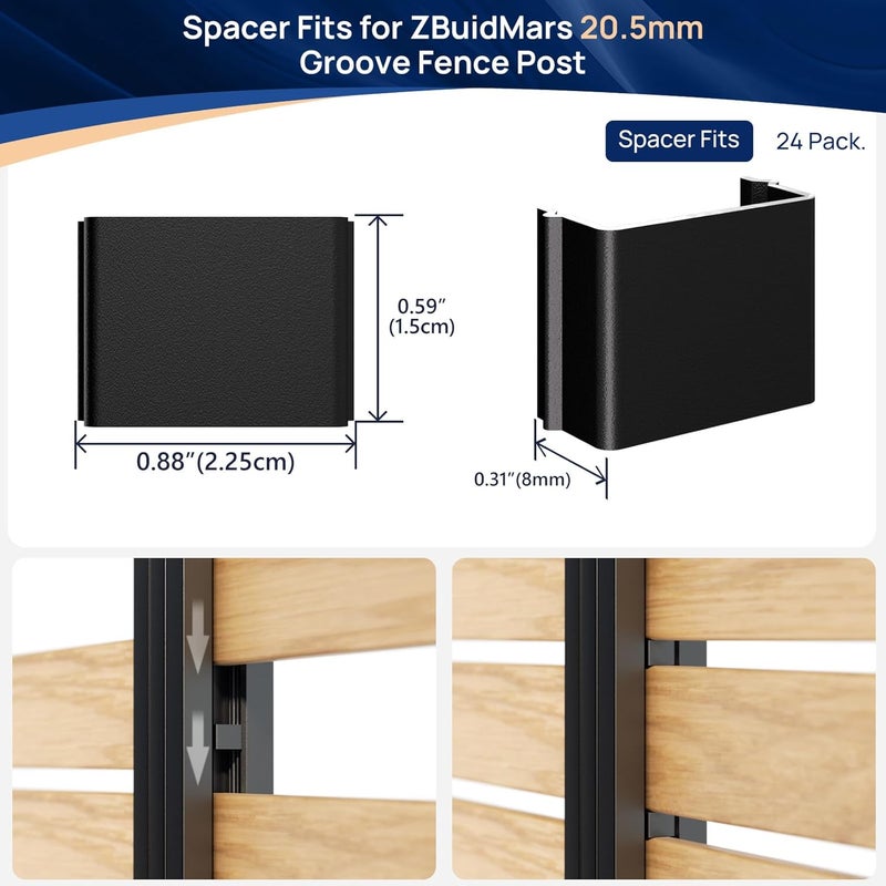 ZBuildMars 24 عبوة فاصل عمود السياج، أداة فاصل الفجوات سهلة التركيب ومتينة لتحقيق المحاذاة المثالية - Image 2